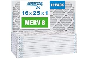 Aerostar 16x25x1 Air Filter MERV 8 (for Allergies, Dust, Lint, Mold & Pet Dander) - Electrostatic MPR 600 & FPR 5 - Pleated HVAC AC Furnace Air Filters - Pack of 12