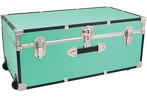 HomeStock Rustic Romance Heavy Duty 30" Under Bed College Storage Trunk with Lock, Latch Closure Type, 15.75" D x 30" W x 12.25" H, Ideal Camp Dorm Room Trunk Footlocker Teal