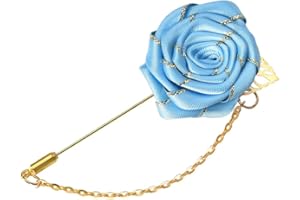 KILENER Rose Brooch Pin Cloth Rose Flower with Gold Leaf Brooch Suit Lapel Pins for Men Tassel Chain Brooch Rose Flower Pin Brooches for Men Suits Bridegroom Wedding Brooches Rose Pins