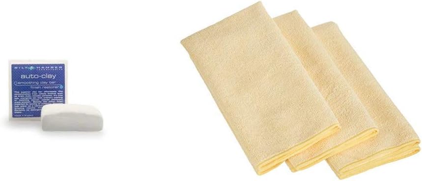 Bilt Hamber Auto Clay Bar Soft 200g & AmazonBasics Ultra-Thick Microfibre Cleaning Cloths (Pack of 3)