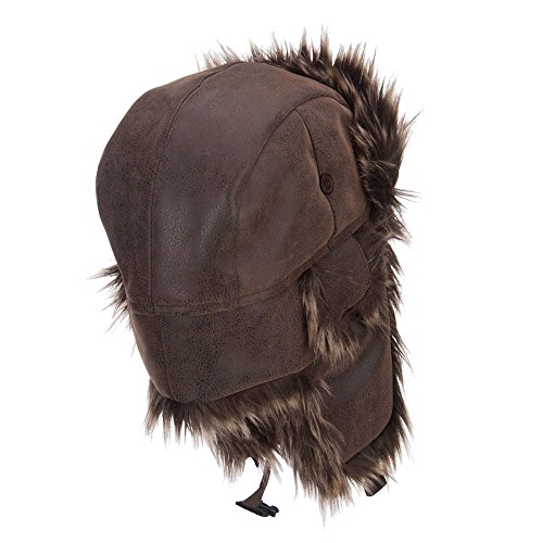 Faux Leather and Fur Trooper Hat - Brown XL