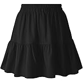 Vigorics Womens Elastic High Waist Tiered Mini Skirt with Shorts Underneath Cute Boho Pleated Ruffle Skirt with Pockets