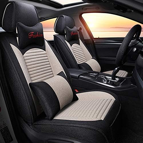 TUSOSNC Flax Car Seat Cover Full Set For 5-seat Car Year-round Use With 1 Steering Wheel Cover 2 Lumbar Pillows 2 Headrests (color : GRAY)