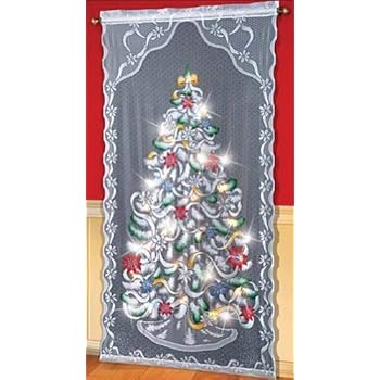 Amazon Com Etc Lighted Christmas Tree Curtain Panel White Multi