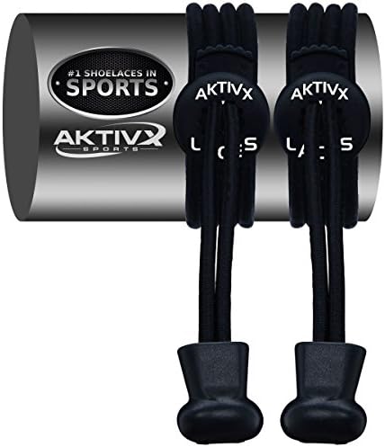 AKTIVX SPORTS LACES - No Tie Elastic Shoelaces that Lock, Replacement Running Shoe Laces for Men, Women,Adults, Seniors & Kids Sneakers, Cleats, Boots-Available in Multiple Colors (Black Solid)