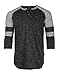 ZIMEGO Mens 3/4 Sleeve Baseball Football College Raglan Henley Athletic T-Shirt,Large,Black Grey