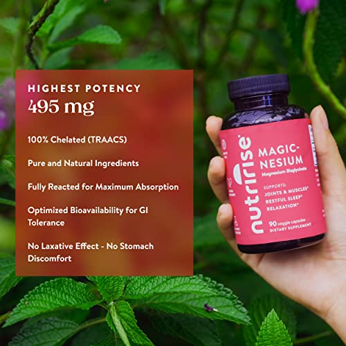 NutriRise Magnesium Bisglycinate Chelate Buffered, 95mg, Supports Calm