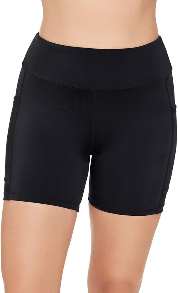 Penbrooke Women's Swimwear Solid Yoga High Waist Tummy Control Swim Short Bottom
