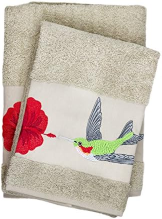 Ebru Luxury Hummingbird Embroidered Bath and Hand Towel 100% Cotton Bathroom Set & Gift