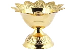 Shubhkart Brass Oil Lamp for Puja/ Burner/ Diya for Diwali Pooja | Indian Pooja Oil Lamp, Golden Diya Lamp, 3" Devas Diya | Engraved Floral Design