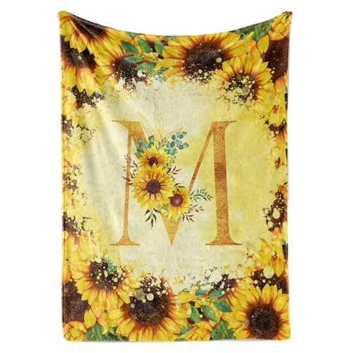 Photo 1 of InnoBeta Sunflower Initial Birthday Gifts for Women, Gift Ideas for Her, for Mom, Grandma, Aunt- 300gsm Flannel Blanket- 50"x 65"-M