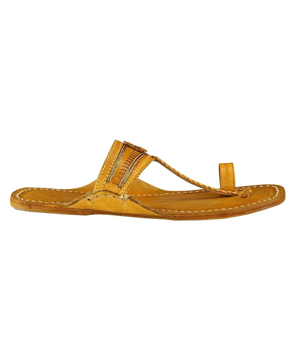 ekolhapuri light yellow authentic authentic handmade genuine leather kolhapuri chappal for ladies