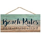 P. Graham Dunn Beach Rules Relax Unwind Enjoy Weathered 5 x 10 Wood Plank Design Hanging Sign