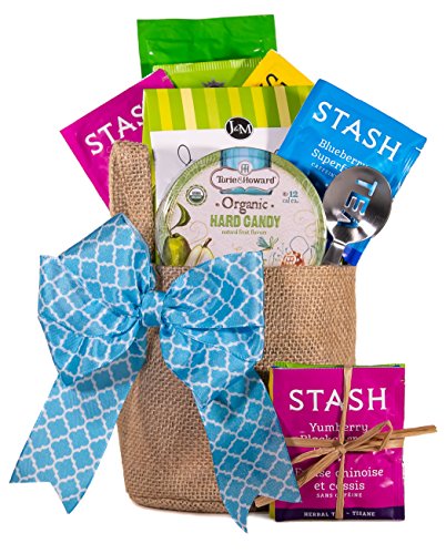 Joyful Hearts Tea Gift Basket for Women | Includes a Reusable Burlap Pot Cover, Tea, Gourmet Treats and Tea Squeezer – Bold Fruity Flavors