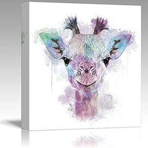 Fun and Colorful Splattered Watercolor Giraffe - Canvas Art Home Art - 12x12 inches