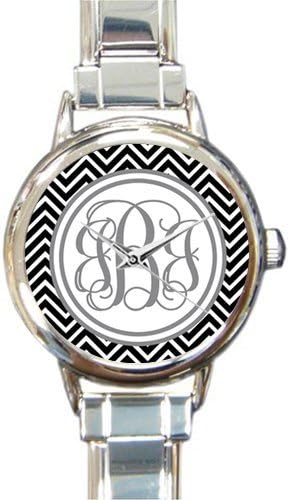 Christmas Day/New Year Gifts Monogrammed Chevron Pattern Steel Round Italian Watch