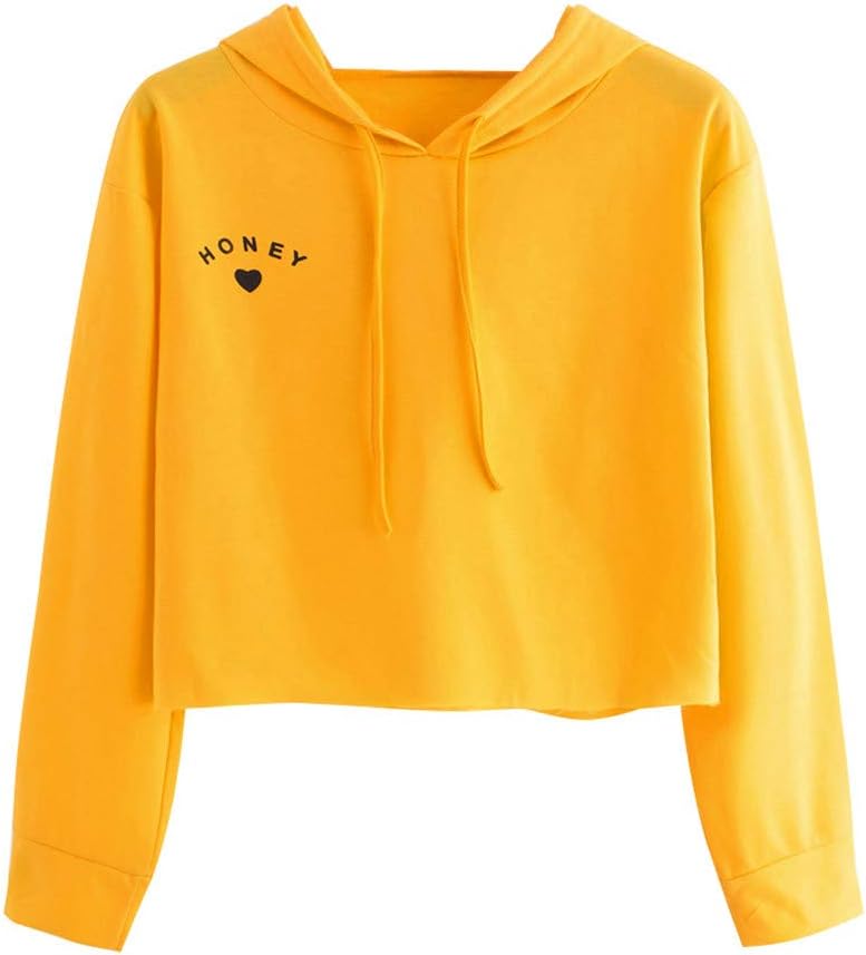 Womens Long Sleeve Solid Color Pullover, Letter Round Neck Hooded Sweatshirt ANJUNIE Blouse Tops