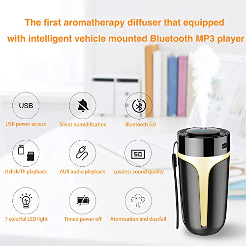 Bluetooth FM Transmitter for Car with USB Portable Car Humidifier,Wireless FM Transmitter Radio Adapter Car Kit with Hands Free Calling,USB Charging Ports,U Disk,TF Card,MP3 Music Player,7 Color,300ml