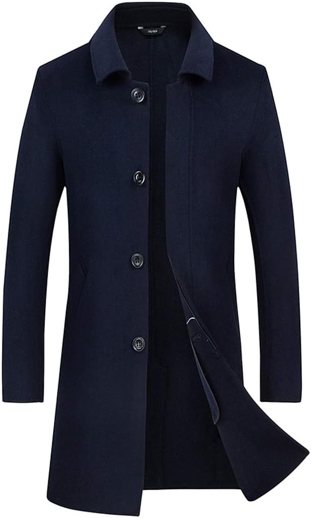 Dainzuy Men's Winter Trench Coat Slim Fit Wool Blend Long Pea Coat Down Jacket Topcoat Fashion Business Overcoat