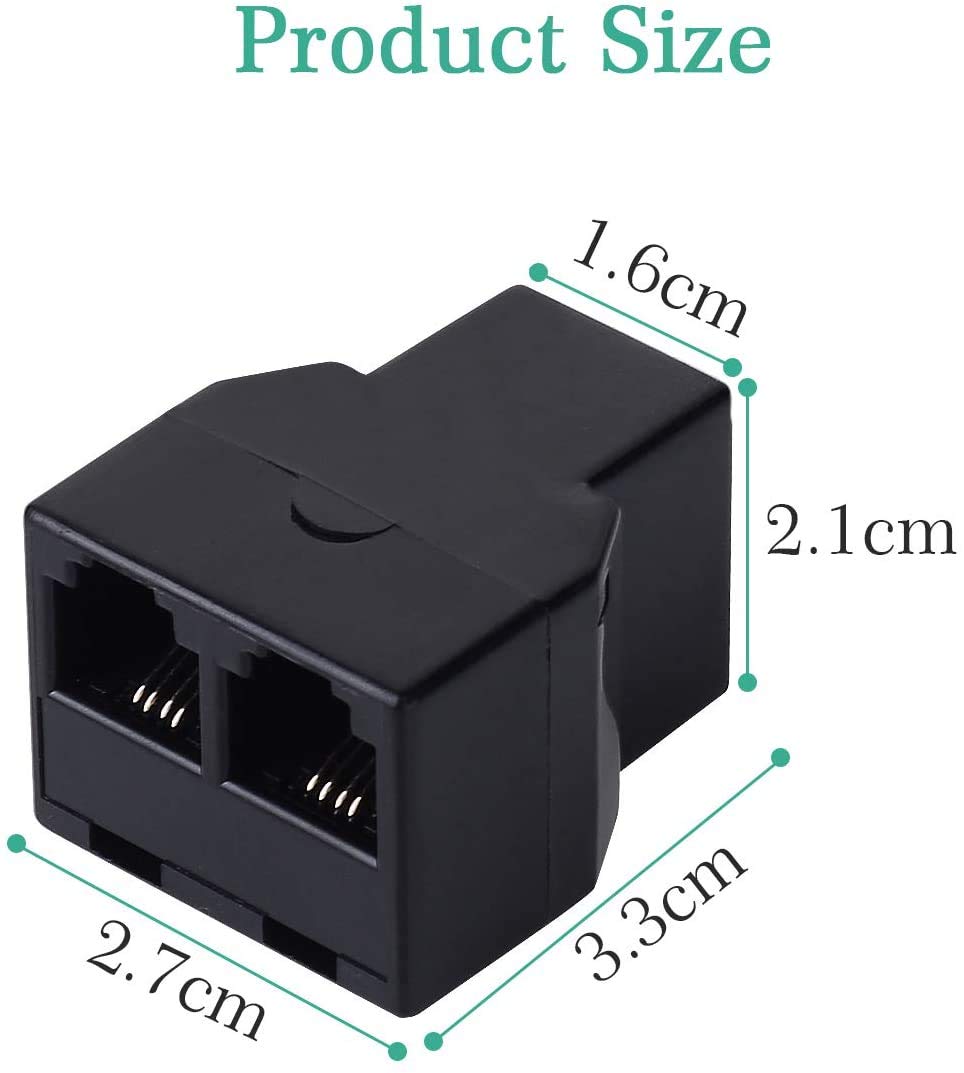 Telephone Line Cable Adapter,SHONCO 2pack Black Telephone Adaptor,With