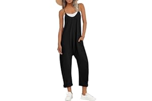 Women's Cute Sleeveless Jumpsuits Casual Adjustable Spaghetti Straps Overalls Long Harem Pants Romper with Pockets