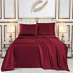wavveUziz Satin Sheets Full Size Red Satin Bed
