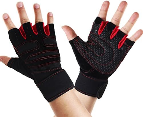 iLooper Weightlifting Gloves, Gym Wrist Wrap Support for Workout Crossfit Fitness Cross Training Weight Lifting Wrist Straps Exercise Gloves Red （XL）