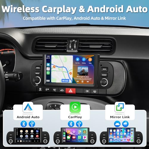 Motorsi 2+64G Carplay Car Radio for Fiat Panda 2013-2020 with Wireless Android Car, Android Bluetooth Car Stereo Screen with GPS Navigation/WiFi/Hi-Fi/FM/SWC/2 USB/Mirror Link/Canbus + Mic