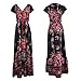 R.Vivimos Women's Summer Vintage Floral Print Deep V Neck High Low Long Dresses (Large,Black)