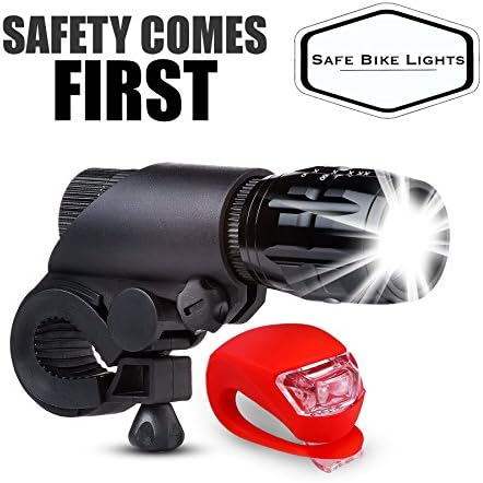 Brightest Bicycle Safety Led Headlight & Taillight Set By Safe Bike Lights - 250 Lumens –Ideal For Road & Mountain Bikes - Emergency Flash Setting - Durable Waterproof Construction - Easy To Install