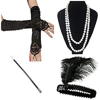 Cizoe 1920er Jahre Flapper Set – Stirnband, Halskette & Handschuhe