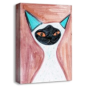 Canvas Wall Art Abstract Cat Painting Artwork for Home Decor Framed - 12x18 inches