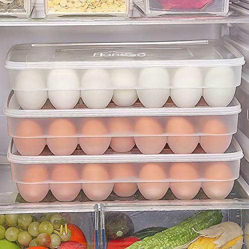 HANSGO Egg Holder for Refrigerator, Deviled Egg Tray Carrier with Lid Fridge Egg Dispenser Egg Storage Stackable Plastic Egg Containers, 34 Egg Box
