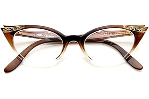 AStyles - Vintage 80s Inspired Fashion Clear Lens Cat Eye Glasses Rhinestones