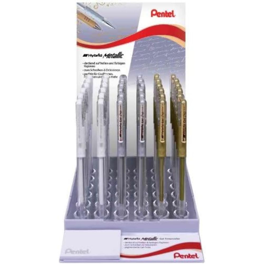 Pentel Display K118WXZ K118 3G Gel Ink Rollerball Pen – White/Gold/Silver