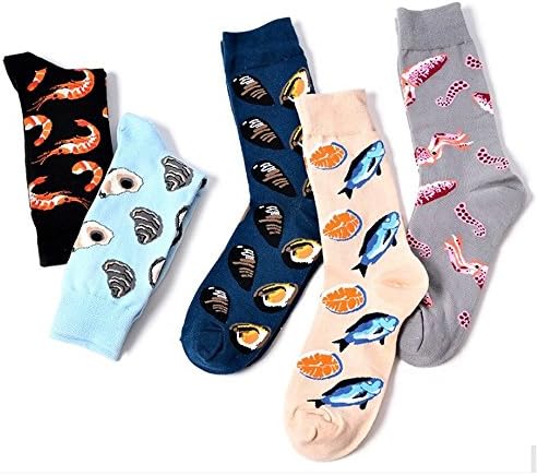 YAUASOPA 5 Pairs Womens 3D Seafood Art Printed Funny Casual Crew Socks (5 Pairs Seafood Painting)
