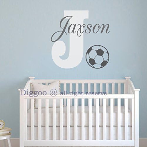 Personalized Boys Name Wall Decal with Initial Name Football Monogram Vinyl Wall Decal For Boys Room Playroom Nursery (14" h x 16" w PLUS FREE WELCOME DOOR DECAL)