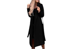 CARYDETY Womens Winter Coat Long Trench Coat Oversized Long Casual Wool Blend Overcoat Notch Lapel Belted Full Length Jackets