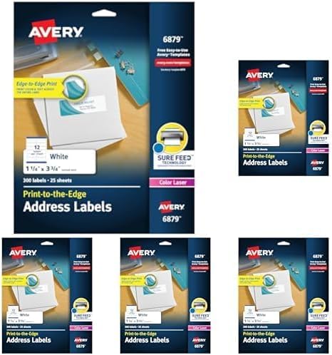 Avery Address Labels White | Print-to-The-Edge | Sure Feed Technology | For Laser Printers | 1.25 x 3.75 inches, Pack of 5