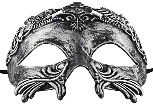 KEFAN Greek Roman Masquerade Mask for Men Venetian Mardi Gras Halloween Wedding Ball Mask (Silver Black) - Thumbnail 4