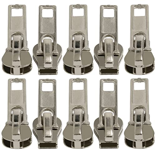 AERZETIX - C62961 - Lot de 10 curseurs/navettes N°5 autobloquants pour fermeture éclair à dents en plastique injecté ou en métal - couleur: argent - en métal - maroquinerie veste manteau blouson sac