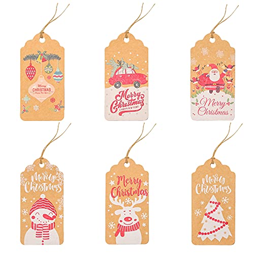 Starrky Christmas Tags, 120PCS Merry Christmas Paper Tags 6 Styles Xmas Present Tags DIY Name Cards for Christmas Decoration Xmas Gift Wrap Package Name Cards