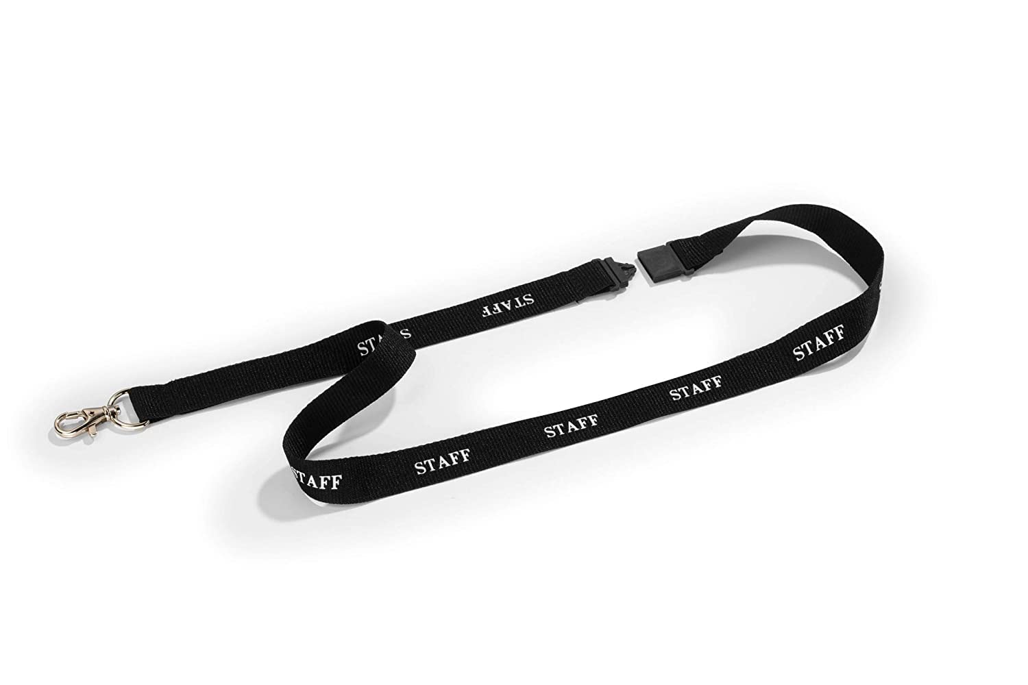 Durable Textile Lanyard Black with "STAFF" Printed Directly Onto SurFace | Pack of 10 | Includes Safety Release | Holds a Variety of Badges and Passes