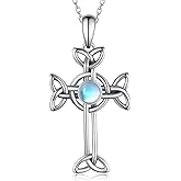 Peireara Celtic Cross Necklace for Women 925 Sterlling Silver Moonstone Celtic Cross Pendant Necklaces Irish Jewelry Gifts for Women
