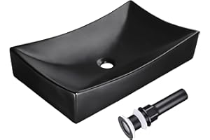 Aquaterior 26"x15" Rectangle Bathroom Vessel Sink and Pop up Drain Combo Above Counter Porcelain Ceramic Vanity Basin Black