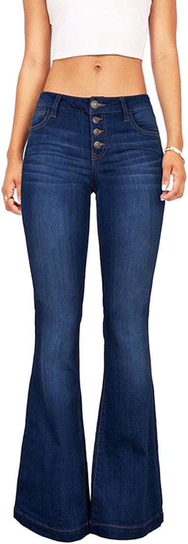 Skirt BL Women's Fashion High Waist Bell Bottom Slimming Denim Jeans Wide Leg Pants, Blue 5, US 12