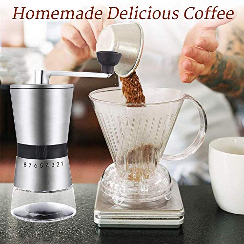 FeelGlad Manuelle Kaffeemühle, HandKaffeemühle aus Edelstahl Kaffeemühle, 8 Verstellbarer Mahlgrad mit 1 Abnehmbare… – Bild 3