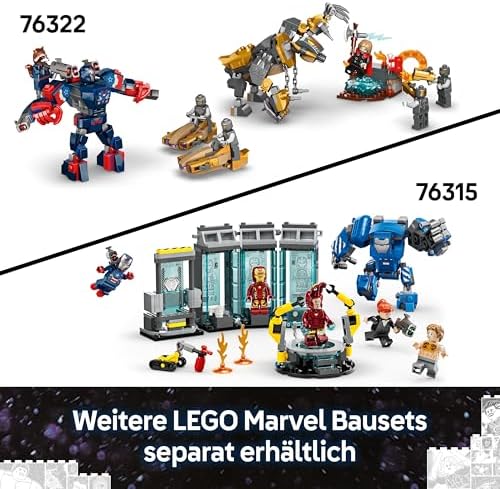 ǀ Marvel Iron Man & War Machine vs. Hammer Drones - Building Toy with 2 Minifigures & 2 Action Figures with Stud Shooters - Super Hero Gift for 7+ Year Old Boys - 76320