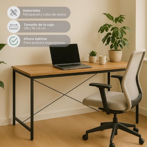 TOPLIVING Escritorio Diseño Industrial para Computadora o Laptop, Minimalista Ideal Home Office, Recamara o Juvenil, Fácil Armado, con Estructura Resistente