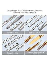hqmaster End Mill Combinación Kit Set CNC Router Bits cortador herramienta de fresado de corte (4 Tipo de, cada 10pcs) incluyendo el Flat Nose Ball Nariz End Mill, 30 ° V-Shape grabado Bits y 4 flautas End Mill
